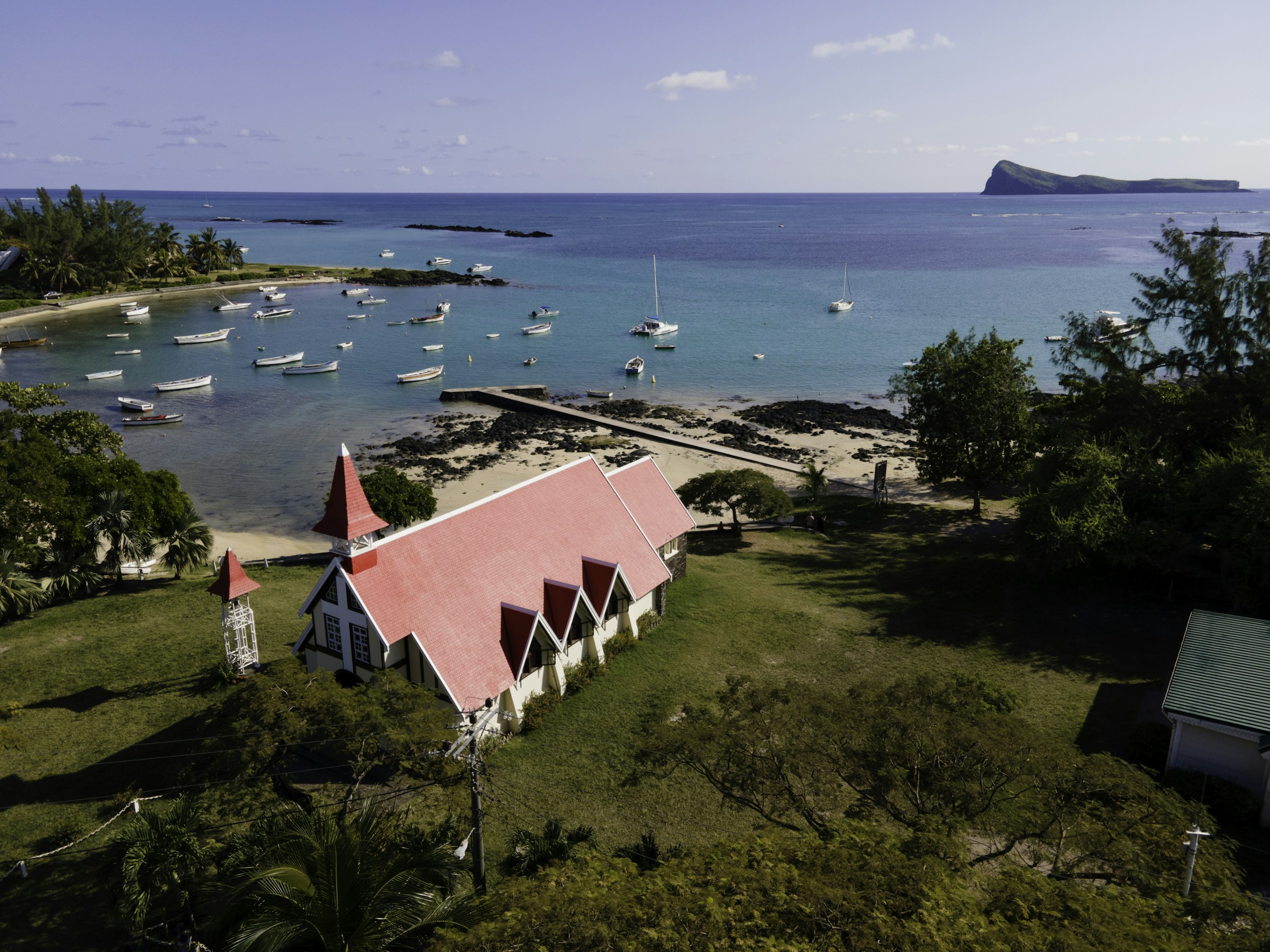 The red-roofed church at Cap Malheureux seen from above